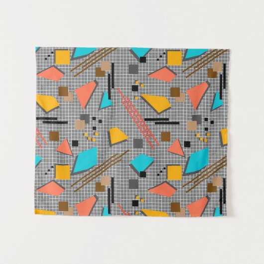 継ぎ目のない学校の幾何学的なメンフィス形状パターンs タペストリー (正面(横))