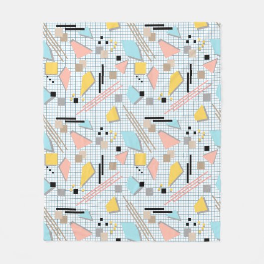 継ぎ目のない学校の幾何学的なメンフィス形状パターンs フリースブランケット (正面)