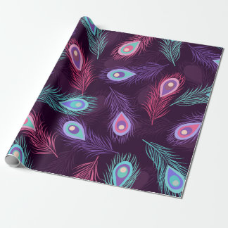 継ぎ目のない手で孔雀の羽模様を描く。ビント ラッピングペーパー