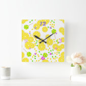 継ぎ目のない明るいレモンスライスの棒つきキャンデー甘味 スクエア壁時計 (ホーム)