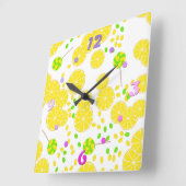 継ぎ目のない明るいレモンスライスの棒つきキャンデー甘味 スクエア壁時計 (傾斜)