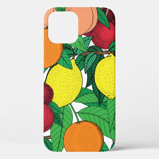 継ぎ目のない果実柄、手描きのスケッチ、オレンジ Case-Mate iPhoneケース (裏面)