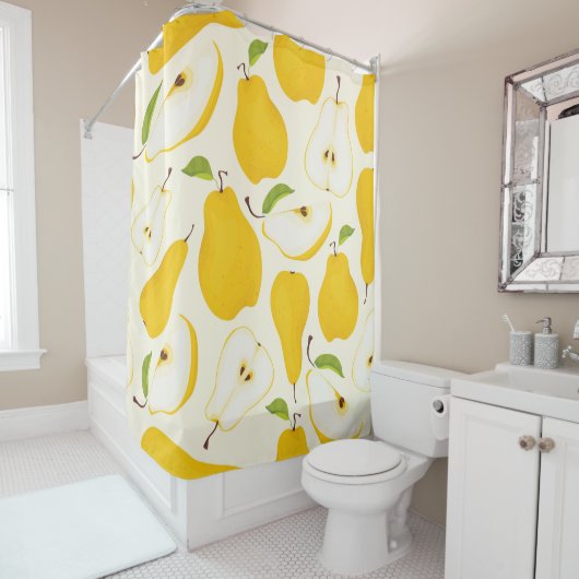 継ぎ目のない梨の模様。全違う果 シャワーカーテン (インサイチュ)