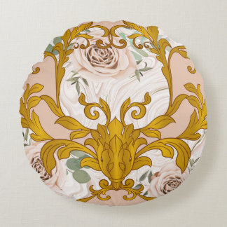 継ぎ目のない模様とバラ、バロックゴールデンエレ ラウンドクッション