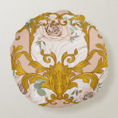 継ぎ目のない模様とバラ、バロックゴールデンエレ ラウンドクッション (裏面)