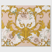 継ぎ目のない模様とバラ、バロックゴールデンエレ ラッピングペーパー (フラット)