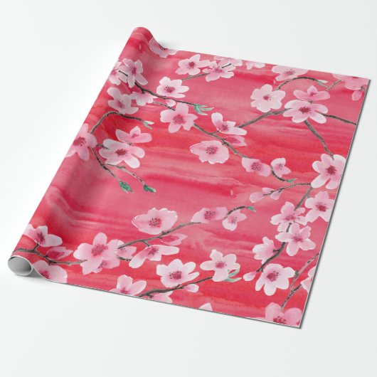 継ぎ目のない模様と美しいさくらんぼの花の花の花 ラッピングペーパー (アンロールド)