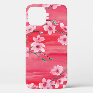 継ぎ目のない模様と美しいさくらんぼの花の花の花 iPhone 12ケース