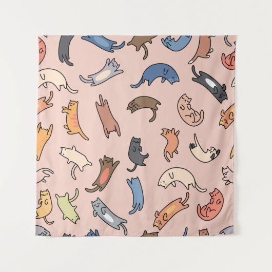 継ぎ目のない模様の猫，イラストレーション タペストリー (正面)