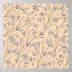 継ぎ目のない模様の鐘の花パステルの線の芸術。 ポスター