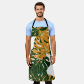 継ぎ目のない模様(ハワイアン雨林)レトロC エプロン (着用した状態)