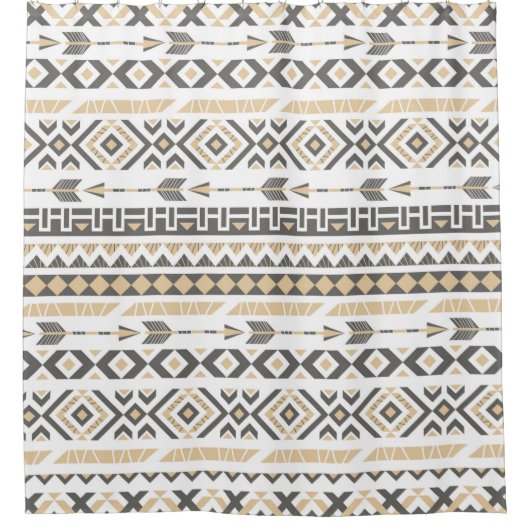 継ぎ目のない民族のベージュパターン。イラストレーション シャワーカーテン (正面)