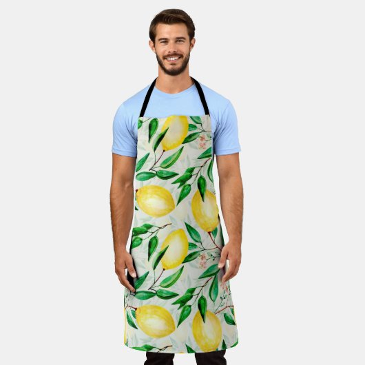 継ぎ目のない水彩果実のパターン。小枝に対するレモン エプロン (着用した状態)