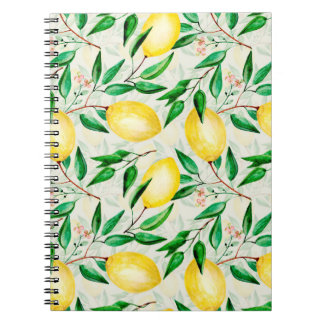 継ぎ目のない水彩果実のパターン。小枝に対するレモン ノートブック
