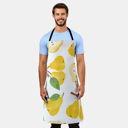継ぎ目のない水彩梨の模様。ヴィンテージフルーツb エプロン (着用した状態)
