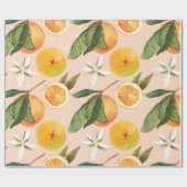 継ぎ目のない水彩模様とミカン ラッピングペーパー (フラット)