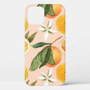 継ぎ目のない水彩模様とミカン iPhone 12ケース