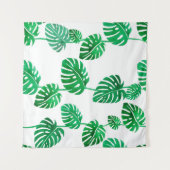 継ぎ目のない水彩模様(熱帯葉) タペストリー (正面(横))