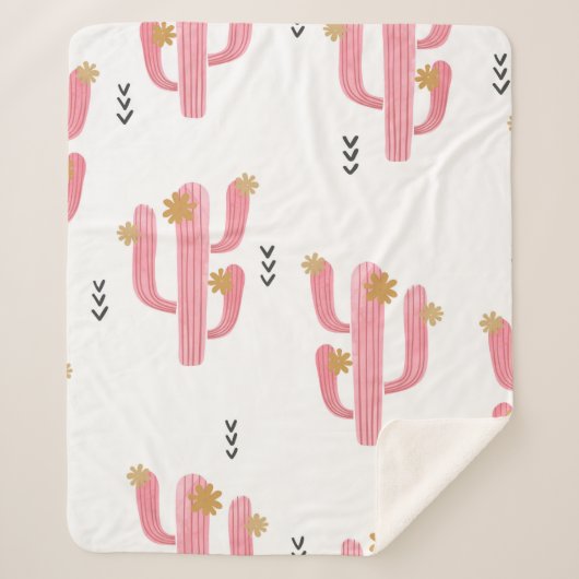 継ぎ目のない水彩花サボテンの花模様。ビント シェルパブランケット (正面)