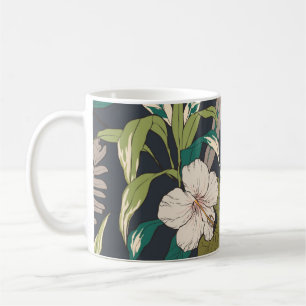 継ぎ目のない熱帯の花柄の背景 コーヒーマグカップ