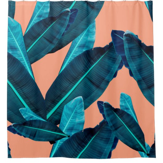 継ぎ目のない熱帯の花、植物、葉の模様b シャワーカーテン (正面)