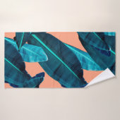 継ぎ目のない熱帯の花、植物、葉の模様b バスタオル (バスタオル)