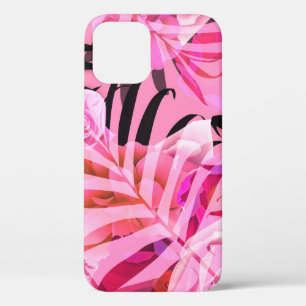 継ぎ目のない熱帯の花、植物、葉の模様b iPhone 12ケース
