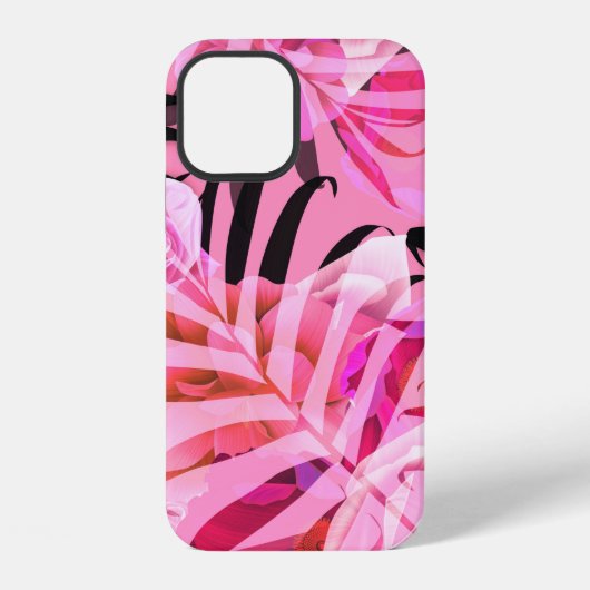 継ぎ目のない熱帯の花、植物、葉の模様b iPhoneケース (裏面)