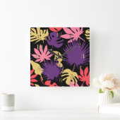 継ぎ目のない熱帯葉パターン スクエア壁時計 (ホーム)