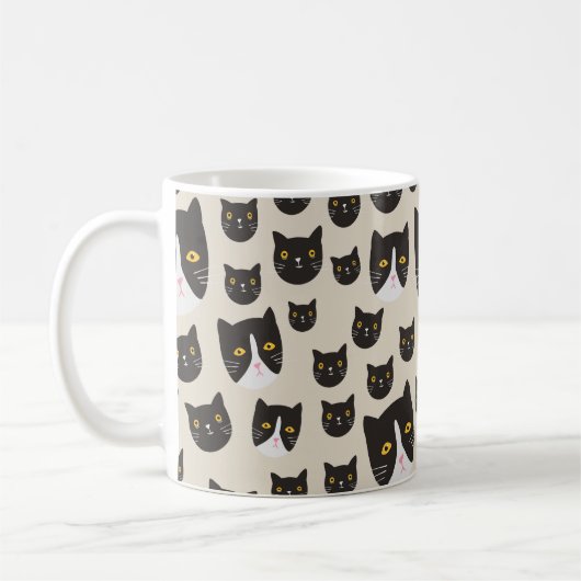 継ぎ目のない猫柄/ コーヒーマグカップ (左)