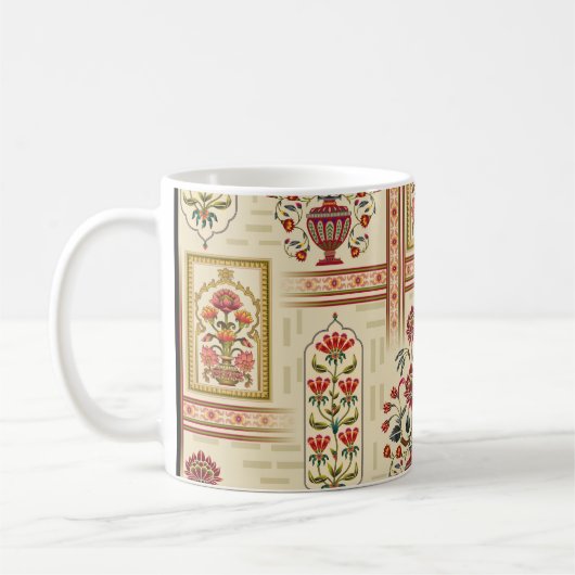 継ぎ目のない美しいムガルの花のモチーフとパター コーヒーマグカップ (左)
