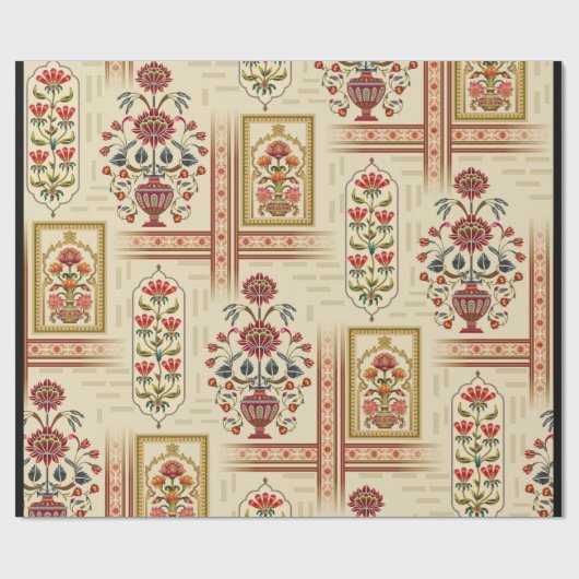 継ぎ目のない美しいムガルの花のモチーフとパター ラッピングペーパー (フラット)