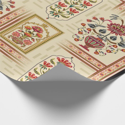 継ぎ目のない美しいムガルの花のモチーフとパター ラッピングペーパー (角)