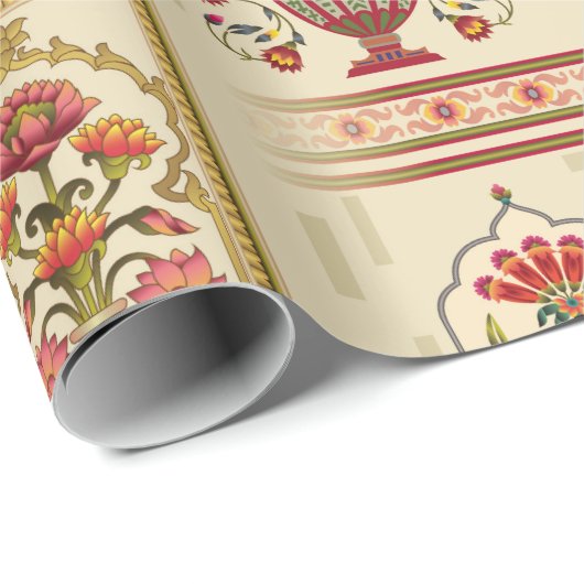 継ぎ目のない美しいムガルの花のモチーフとパター ラッピングペーパー (ロールコーナー)