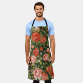 継ぎ目のない美しい牡丹の花模様 エプロン (着用した状態)