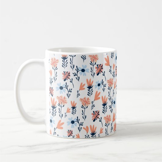 継ぎ目のない自然の花柄、抽象芸術の花 コーヒーマグカップ (左)