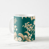 継ぎ目のない花の咲く枝の水彩模様 コーヒーマグカップ (正面左)