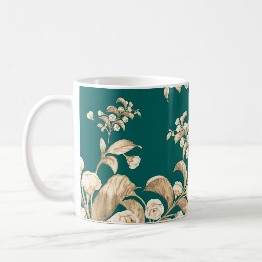 継ぎ目のない花の咲く枝の水彩模様 コーヒーマグカップ (左)