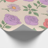 継ぎ目のない花の模様とバラカラフル ラッピングペーパー (角)