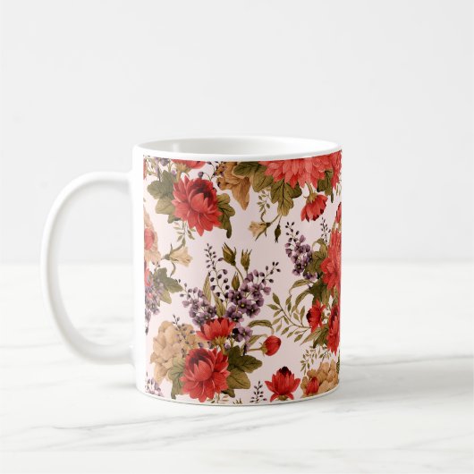 継ぎ目のない花柄バラ(菊付き) コーヒーマグカップ (左)