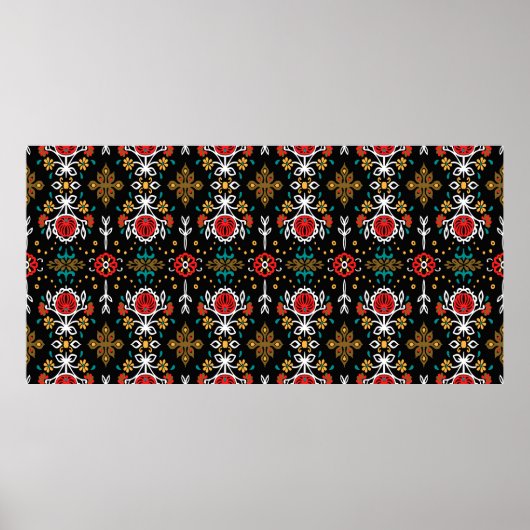 継ぎ目のない花柄フォークカラフル花と  ポスター (正面)