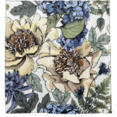 継ぎ目のない花柄。紫陽花、牡丹、ウィルフ シャワーカーテン (正面)