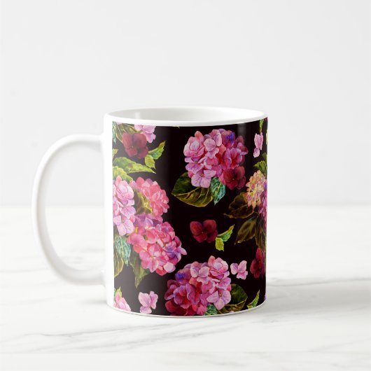 継ぎ目のない花柄。薄暗いとあじさぎ コーヒーマグカップ (左)