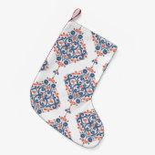 継ぎ目のない青とオレンジの観賞用模様。ビンタ スモールクリスマスストッキング (正面 (吊り時))