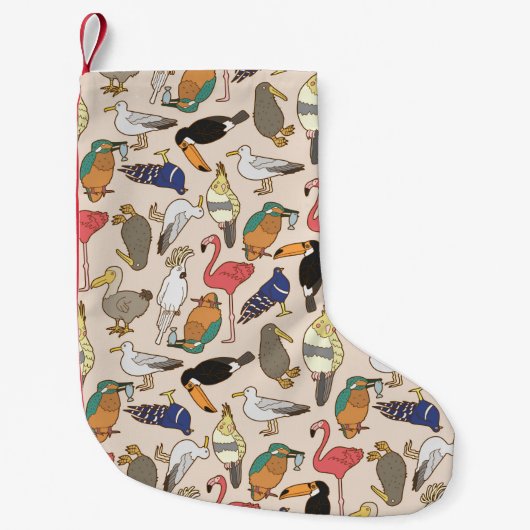 継ぎ目のない鳥のパターン スモールクリスマスストッキング (正面)
