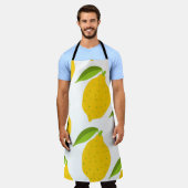 継ぎ目の無い模様に黄色の生レモン エプロン (着用した状態)