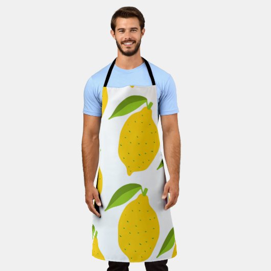 継ぎ目の無い模様に黄色の生レモン エプロン (着用した状態)