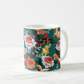 継ぎ目の無い橙白花図 コーヒーマグカップ (正面右)