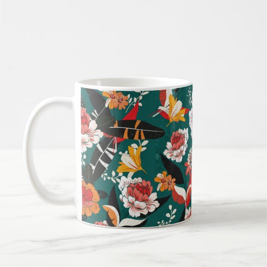 継ぎ目の無い橙白花図 コーヒーマグカップ (左)