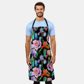 継ぎ目の無い紋様、菖蒲と牡丹の花、和花 エプロン (着用した状態)